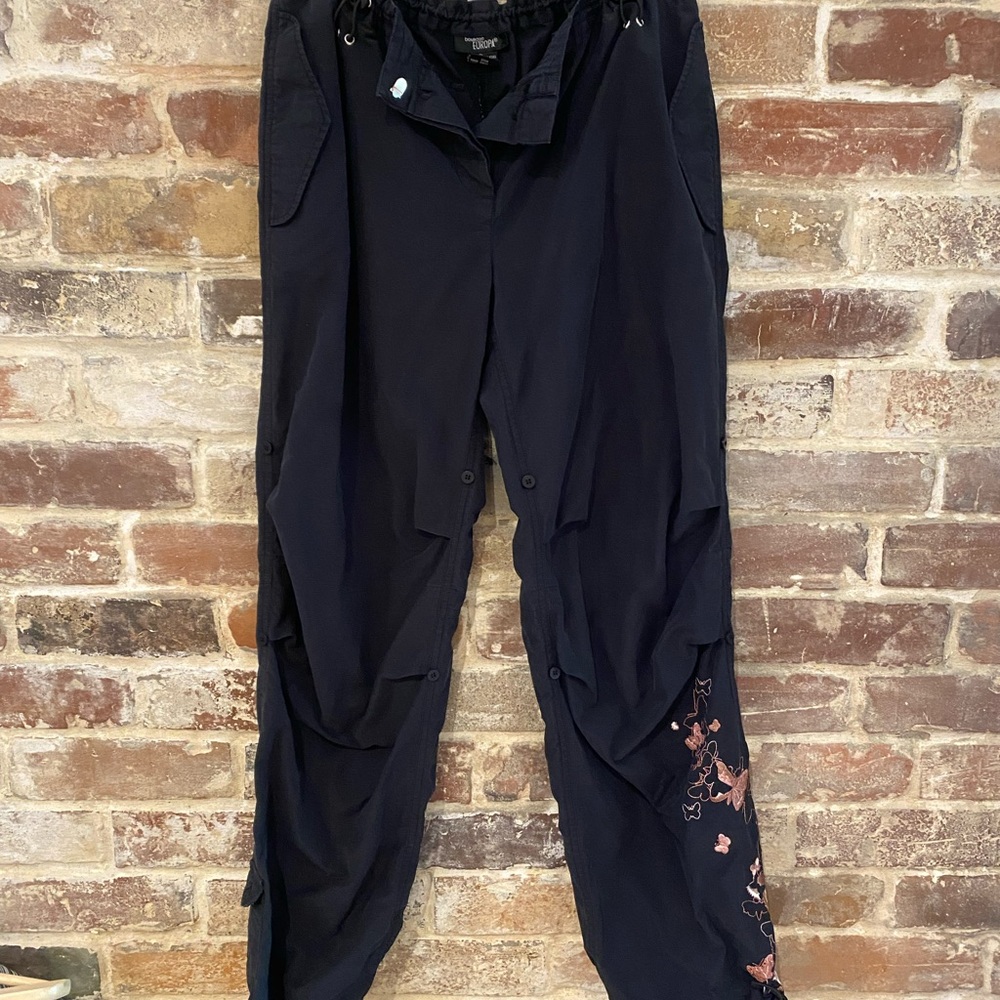 Vintage Parachute Pants with Embroidery